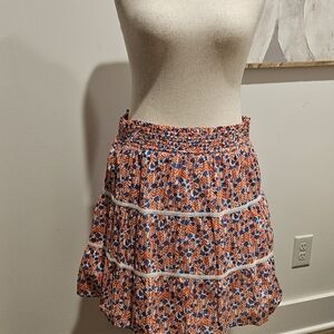 Floral Patterned Skirt - Orange and Blue